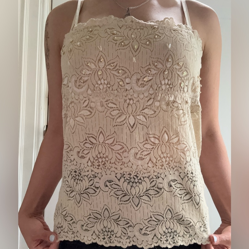 No Boundaries Cream Embellished Sleeveless Tank Top